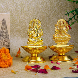 2 Pc Laxmi Ganesha Pair Metal Diya