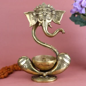 Gold-Toned Decorative Akhand Sun Shape Brass Diya