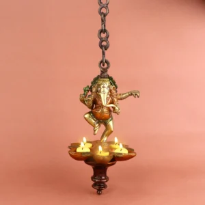 32 Inch Brass Dancing Ganesha Panchmukhi Hanging Diya