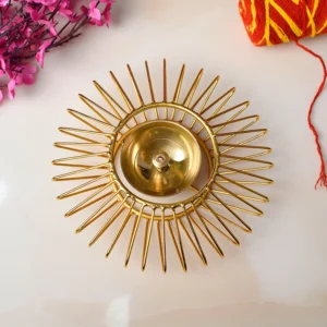 Gold-Toned Decorative Akhand Sun Shape Brass Diya