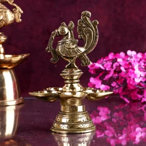 Peacock Panchmukhi Brass Diya
